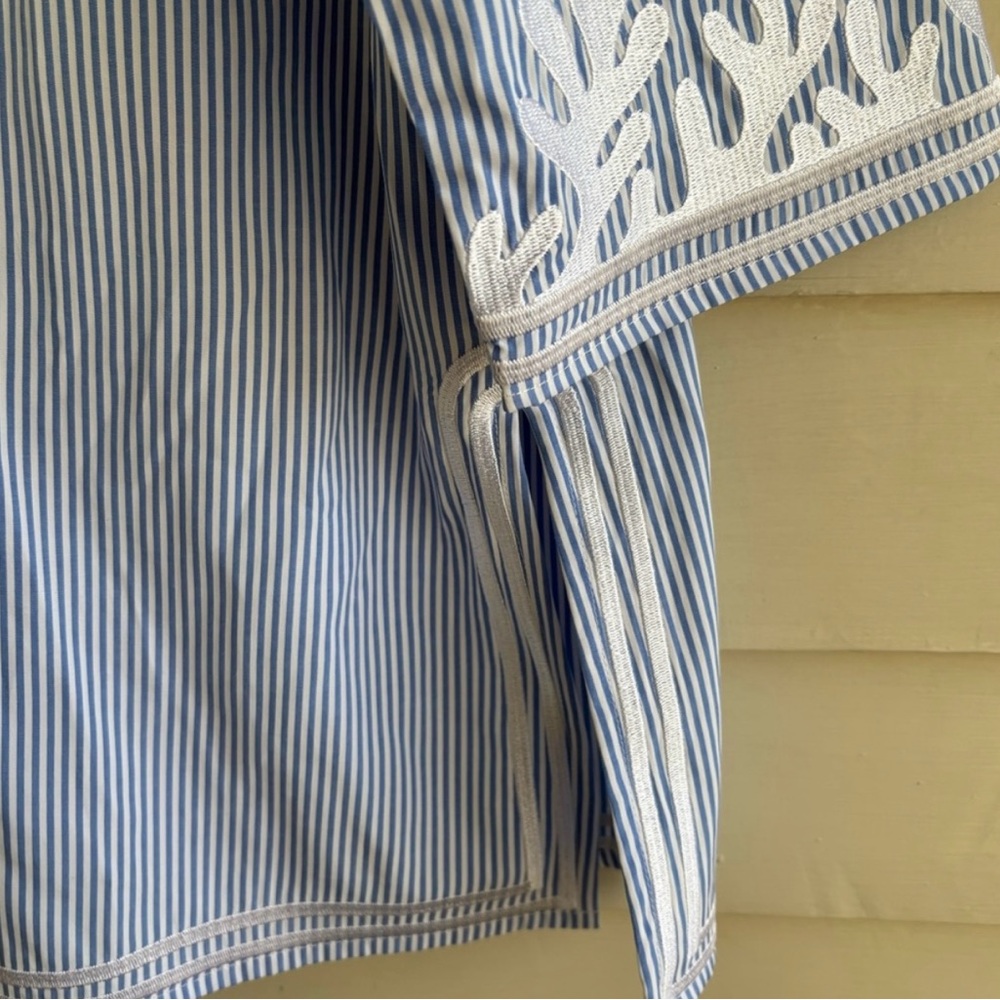 Gretchen Scott Embroidered Pinstripe Tunic The Reef Blue and White Size Large - Picture 7 of 10